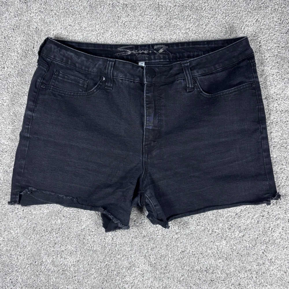 SEVEN7 Women's Black Denim Cutoff Shorts Size 14 Raw Hem Distressed Casual
